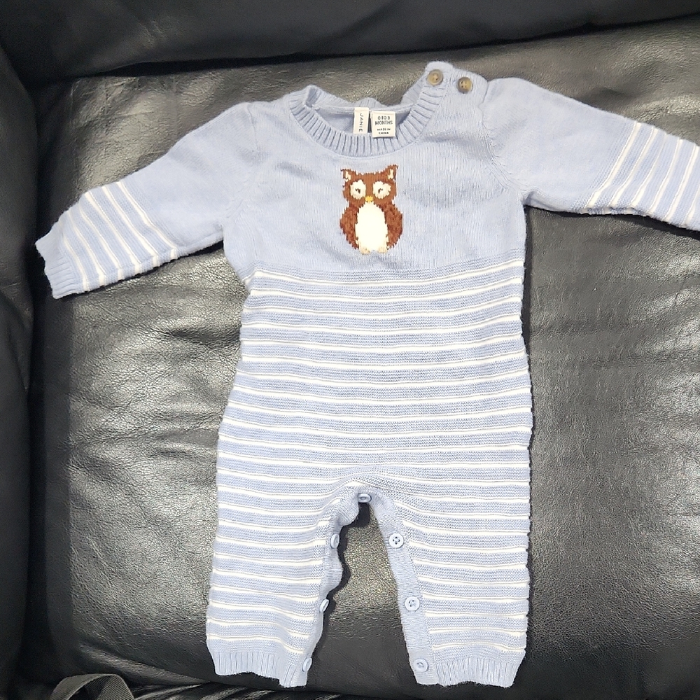 Janie and Jack Blue Striped Owl Footie